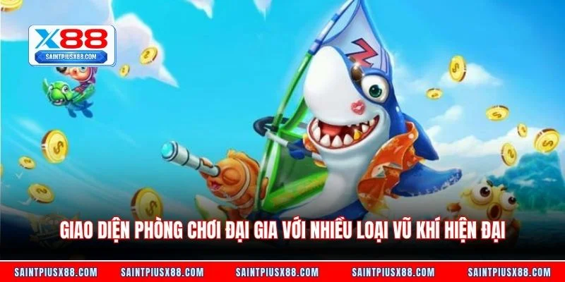 Giao diện phòng chơi đại gia với nhiều loại vũ khí hiện đại